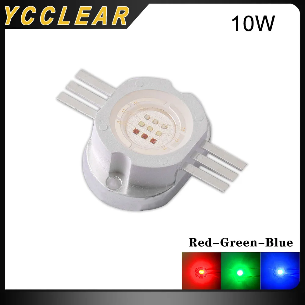 

10 шт., 10 Вт, мощный RGB светодиодный чип, красный, зеленый, синий светодиод, встроенный источник света, полноцветные бусины, подходящие для сценических светильников мощностью 10 Вт.