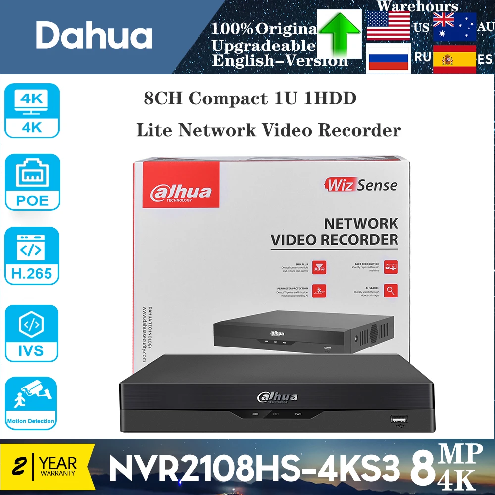 Оригинальный 8-канальный сетевой видеорегистратор Dahua NVR4108HS-8P-4KS3 с 8 портами PoE