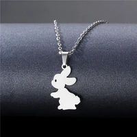 trendy baby rabbit pendant necklace women girl stainless steel bunny head charm pendant necklaces fashion lovely animal jewelry