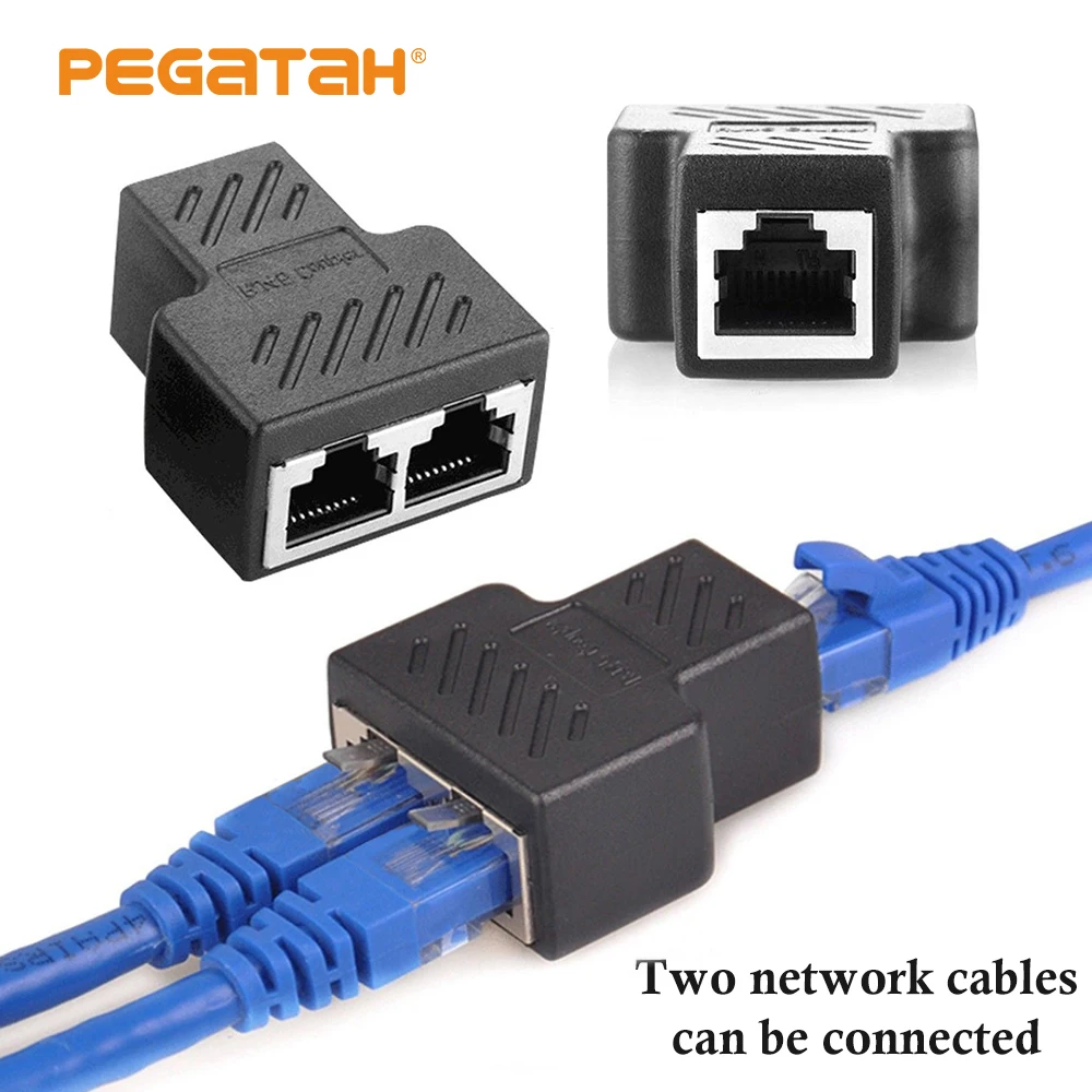 1 To 2 Way LAN RJ45 Ethernet Cable Port Network Splitter Double Cable Splitter Extender Plug Connector Adapter