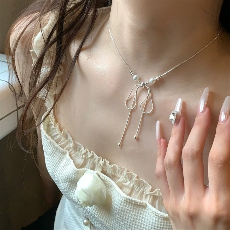 95AB простой кулон-бабочка ожерелье регулируемая длина шейная цепочка с бантом