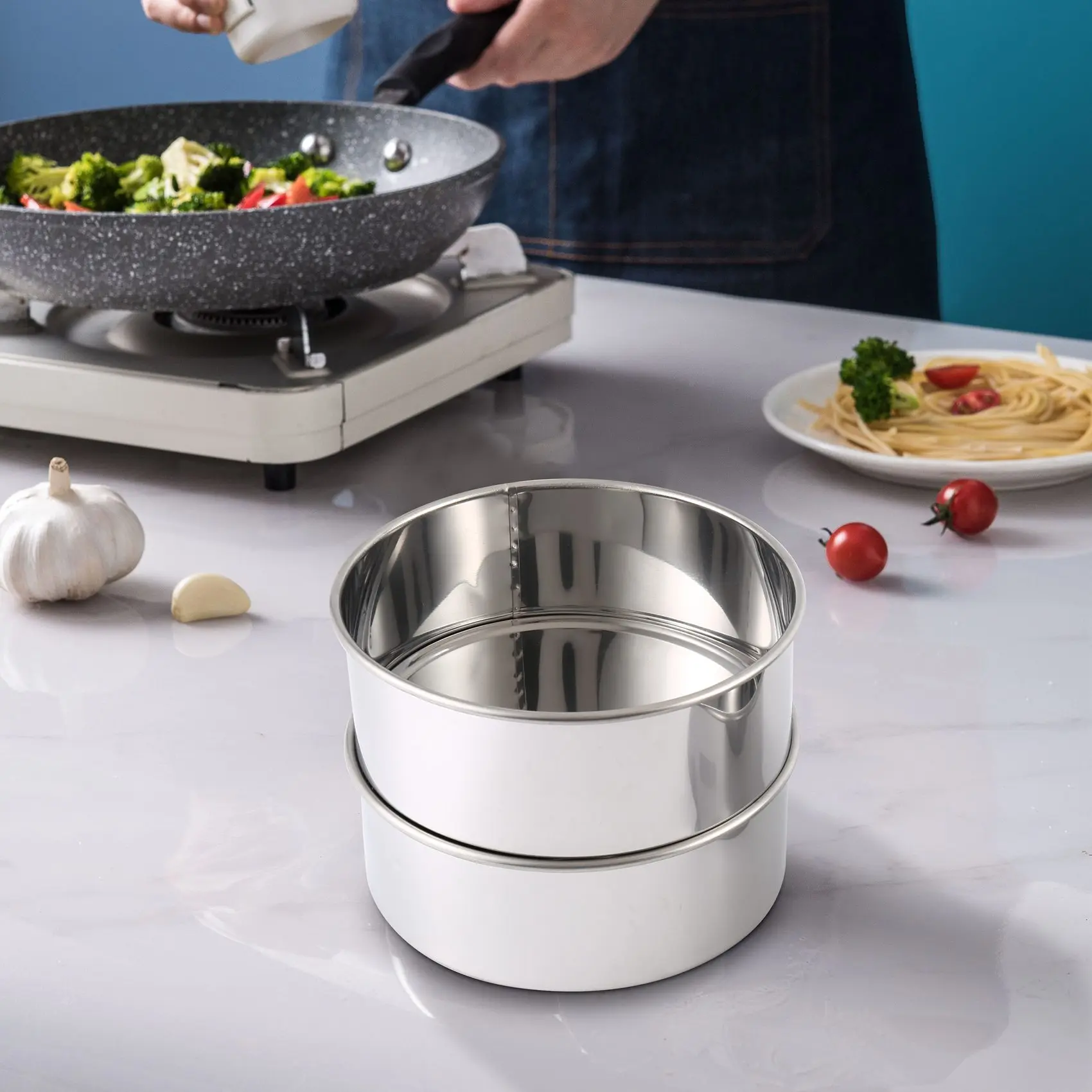 

Жестяная Банка для выпечки, 6 дюймов, набор из 3 контейнеров из нержавеющей стали для выпечки, мини-набор для выпечки тортов (Съемное основание)