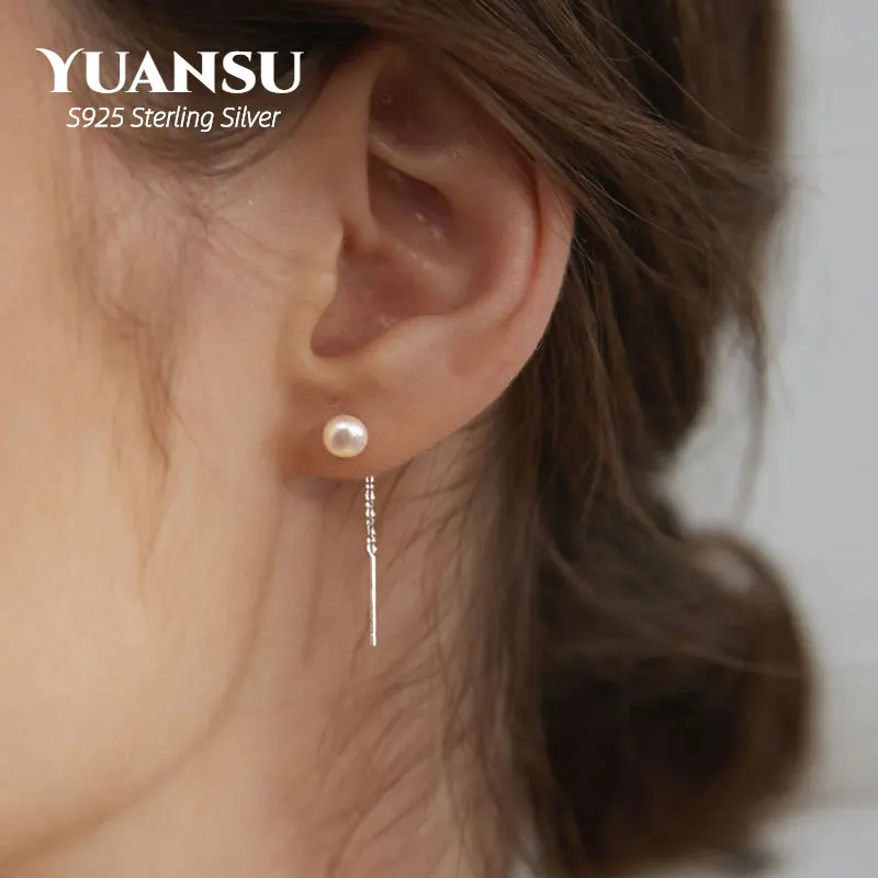 

925 Sterling Silver Trend Simulation Pearl Long Earrings Female Moon Wedding Pendant Earring Fashion Korean Jewelry Wholesale