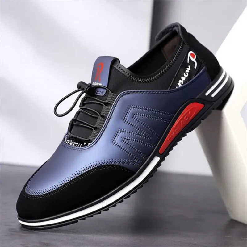

Elastic Shoe Mouth Casual Shoes Men Leather Shoes Soft Flat Business Man Footwear Autumn Winter 2022 Elastic Band Brand Sneakers