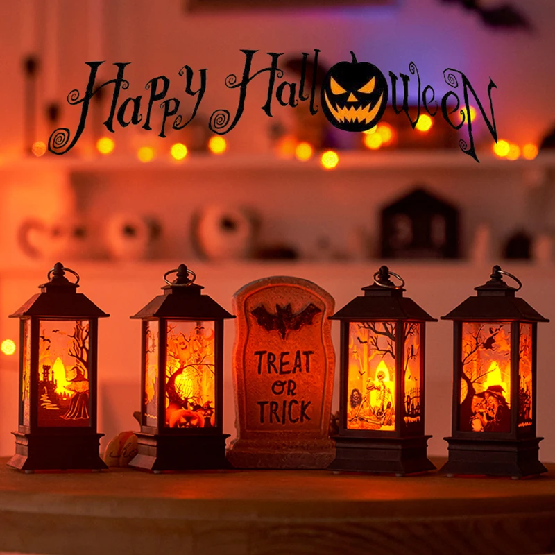 

Halloween small wind lamp flame lamp oil lamp black charcoal fireplace lamp Halloween gift decoration props luminous ornaments