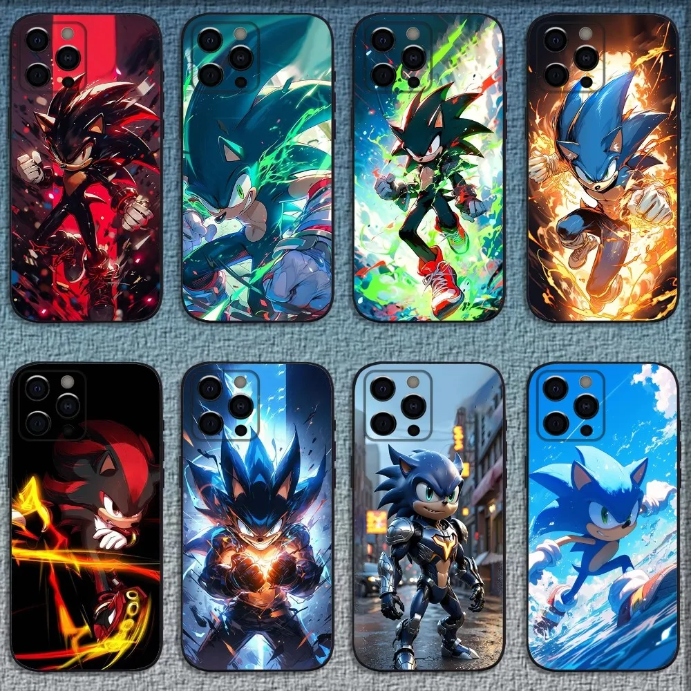 S-Sonic H-Hedgehog чехол для телефона iPhone 16 15 14 13 12 11 Pro X XS Max XR Plus Mini мягкий черный Чехол