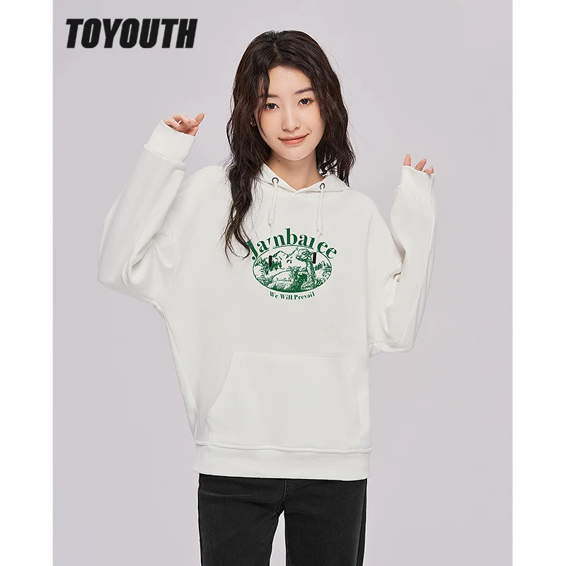 

Toyouth Women Hooded Sweatshirts 2022 Autumn Long Sleeve Loose Hoodies with Pocket Vintage Sheep Print Streetwear Pullover