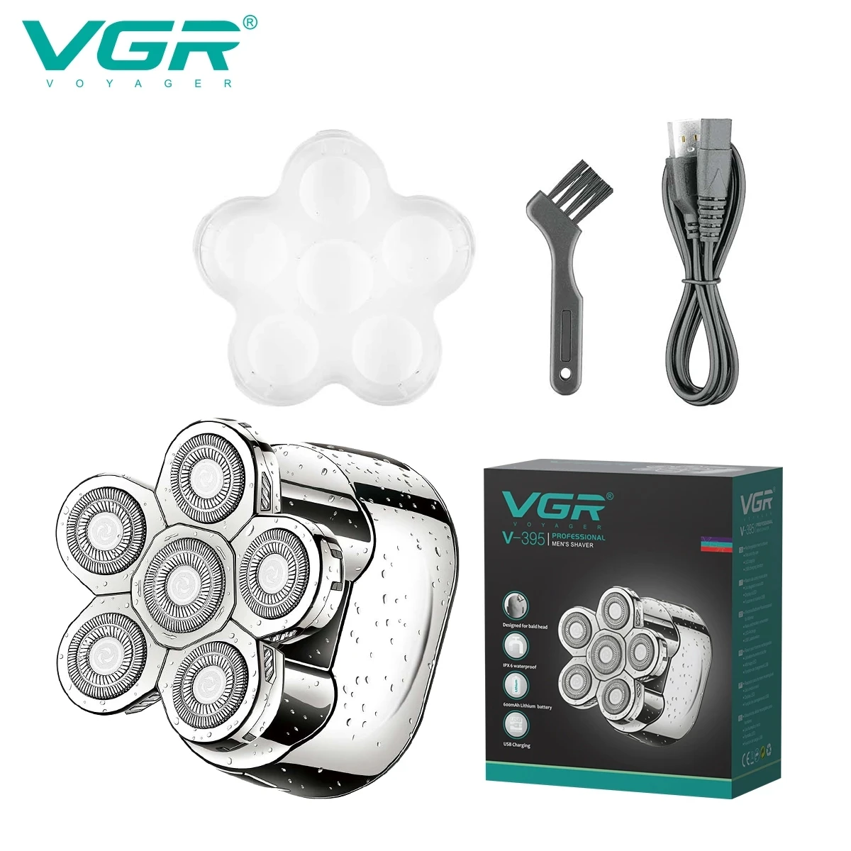 

VGR Six Shaver Head Electric Shaver for Men Waterproof Electric Razor Beard Trimmer Beard Cutting Machine Digital Display V-395