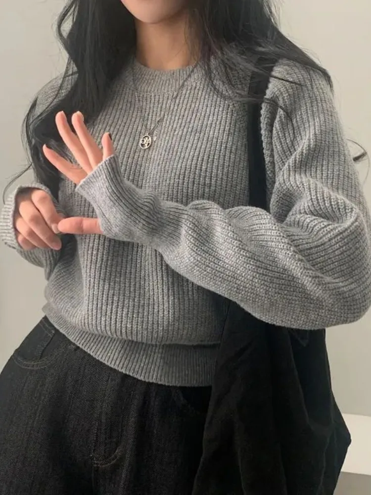 Шикарный осенне-зимний пуловер с круглым вырезом из Южной Кореи женский комплект