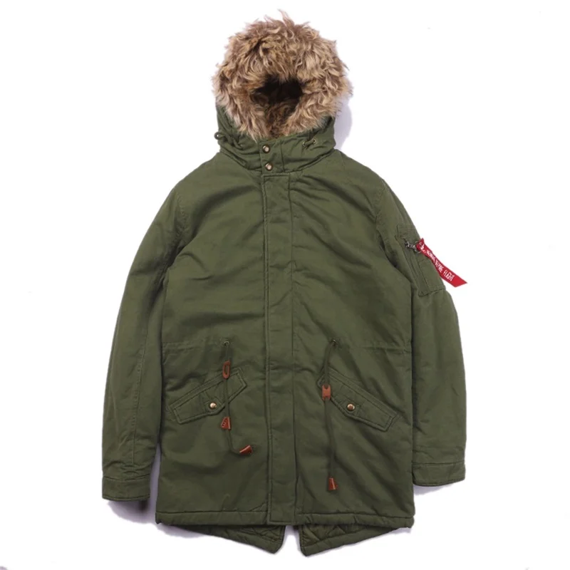 2020 M65 Style Winter Fur Lined Hooded Fishtail Parka Coat Jacket Men Thick with Quilted Liner