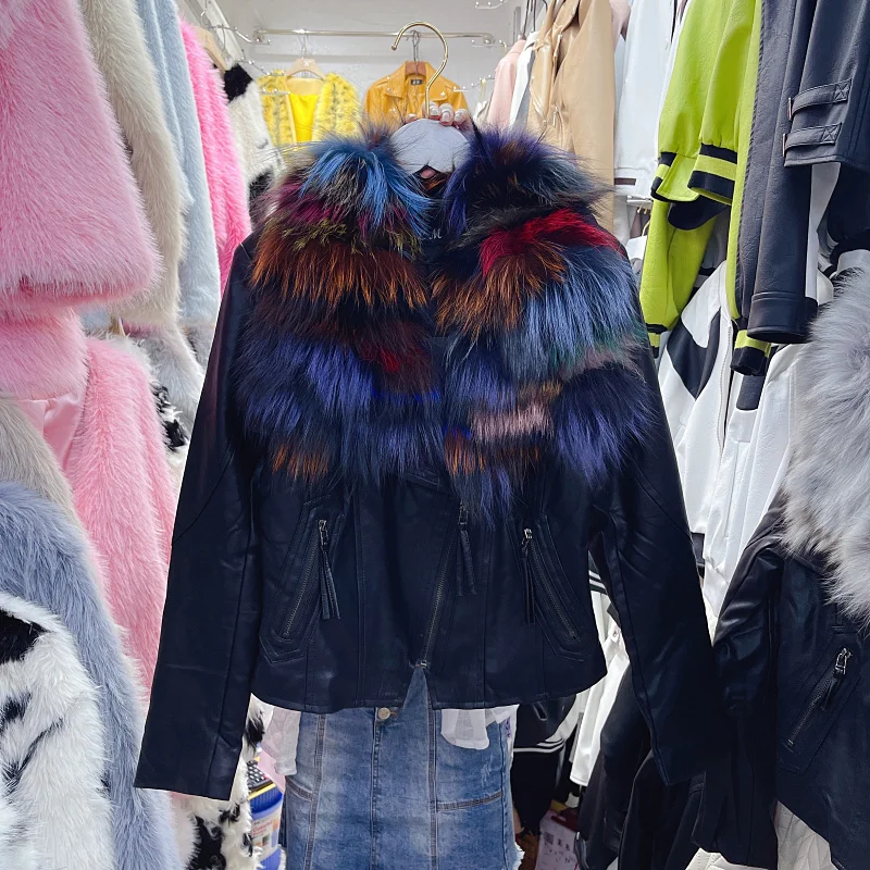 KoHuiJoo  2022 Autumn Winter Korean Fashon Leather Coat Women with Fur Collar Cotton Padded Jacket Multicolour Zippers Coats