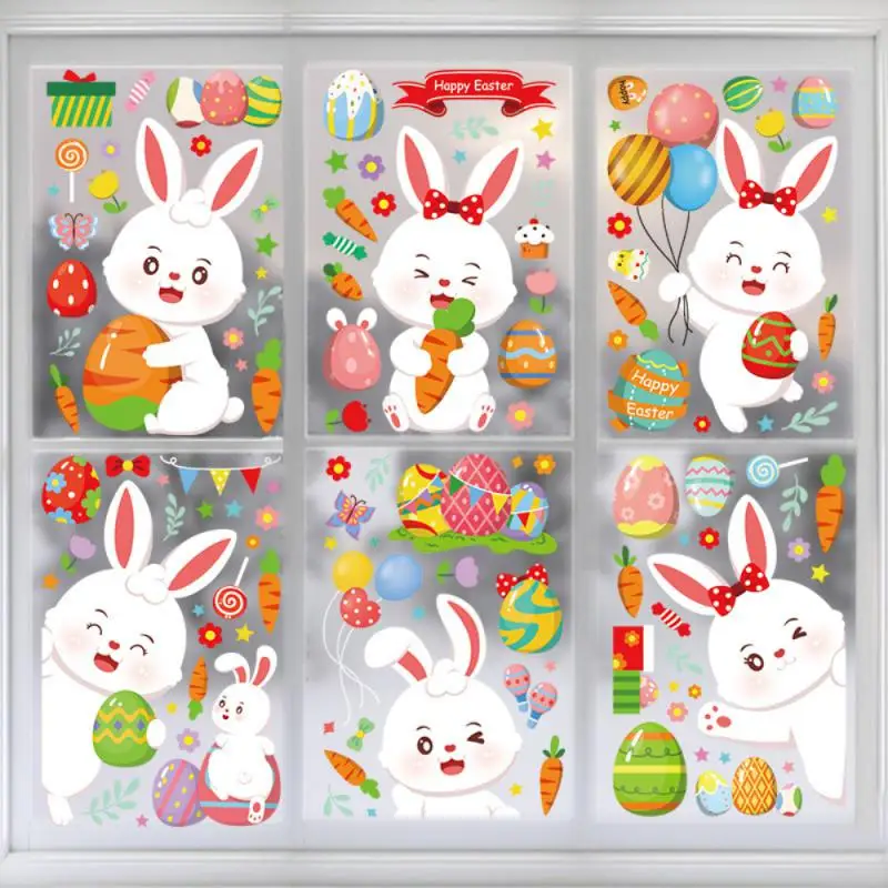 

For Easter Party Electrostatic Stickers 1/6 Sheets Gifts Decorative Window Films Happy Easter Easter Decoration Glass Stickers