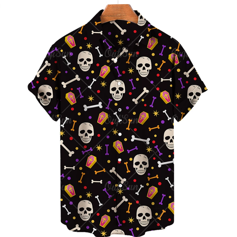 

Summer Hot Selling 3d Skull Print Shirt for Men Hawaiian Horror Shirt Men's V-neck Single-breasted Loose Oversized Top Men 5xl