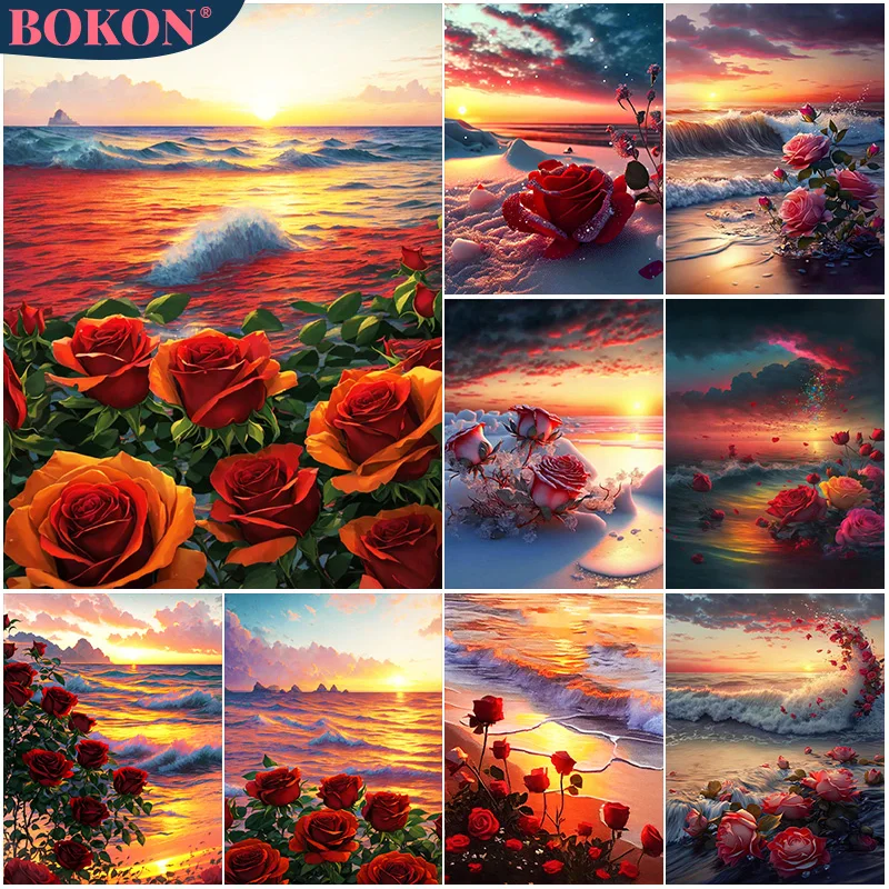 

Flower 5D Diamond Painting Beach Snow Rose Sunset Full Diamond Mosaic Diamond Embroidery Kit DIY Rhinestone Home Art Decoration