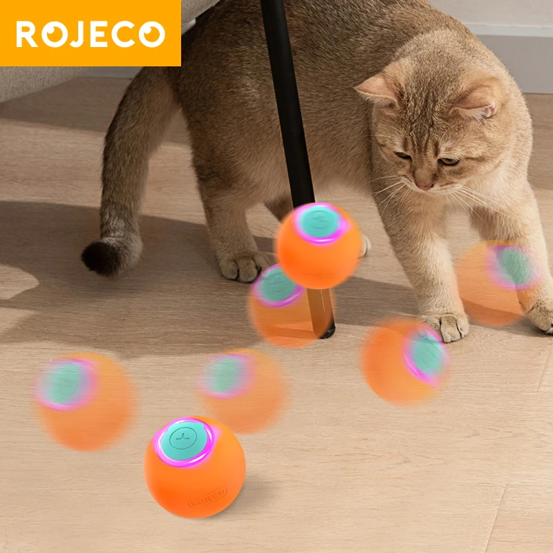 ROJECO Pet Toys Smart Interactive Cat Bouncing Ball Automatic Rolling Ball Training Self-moving Electric Toys Pet Accessories