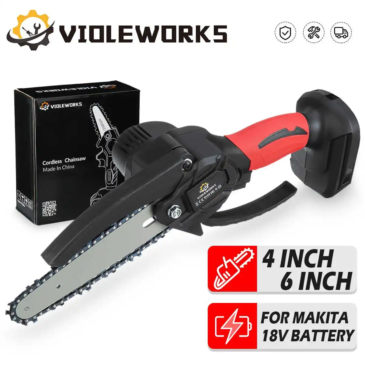 

4/6 Inch Electric Saw Chainsaw 18V 1200W without Battery Only Saw Body Woodworking Cutter Pruning Tool for Makita 18V Battery
