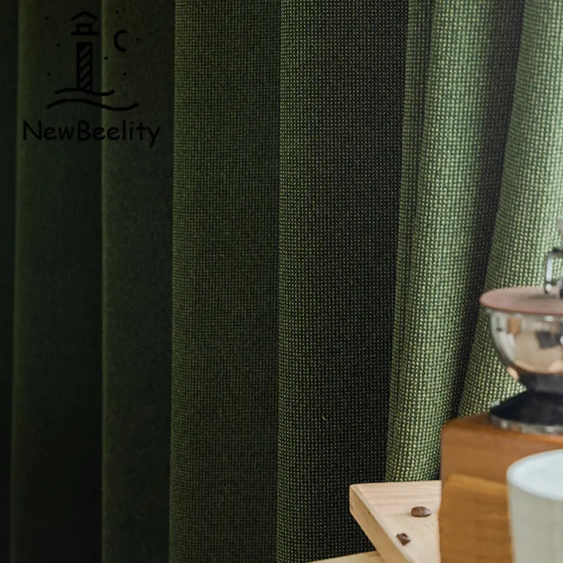 

2023 New Japanese Curtains for Living Dining Room Bedroom Retro Green Simple Modern Dark Full Blackout Curtains Custom