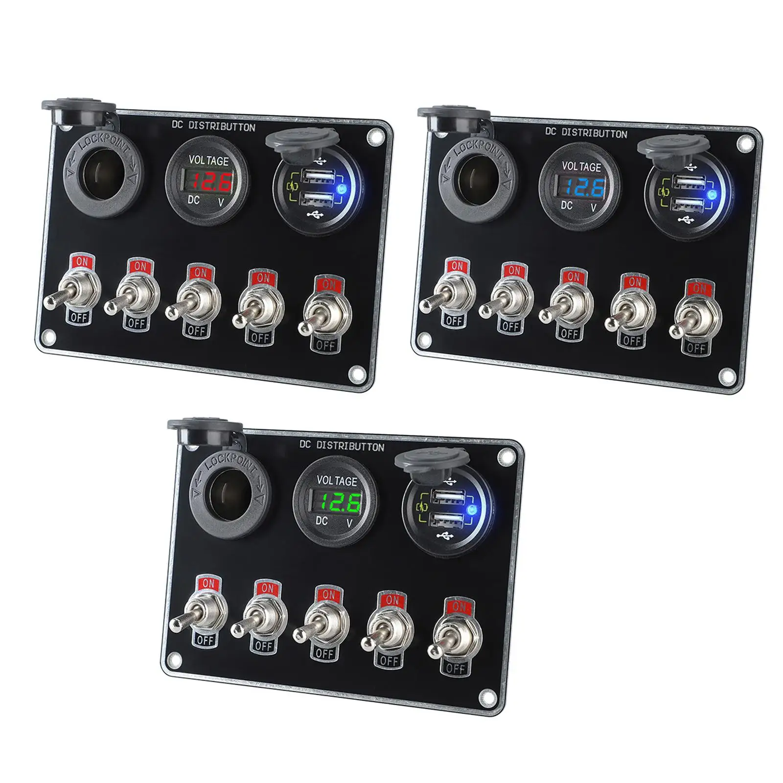 

Car 5 Gang Rocker Toggle Switch Panel 12V/24V WaterDual USB 12V Outlet Combination