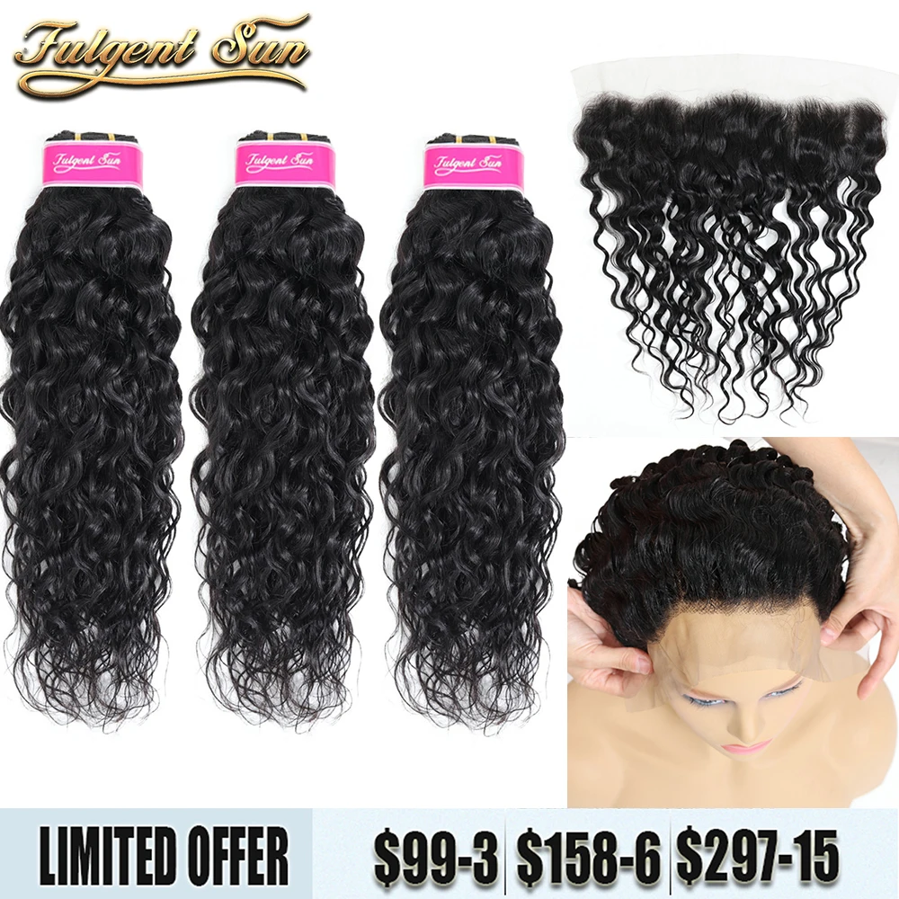

Brazilian Human Hair Water Wave Bundles With Frontal On Sale 13x4 Hd Lace Frontal With 3 Bundles Water Wave Natural Hairline