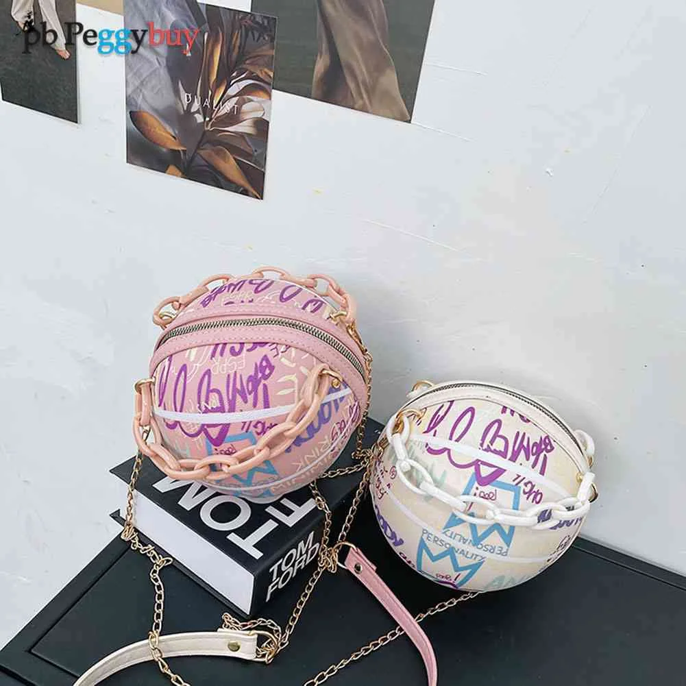 

Women Graffiti Chain Bags Basketball Shoulder Fashion Ladies PU Leather Handbags Fashion Mini Shoulder Bags for Women