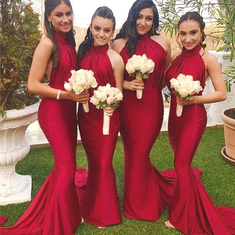 

Красные сексуальные платья-русалки для подружек невесты 2023 красное платье с лямкой на шее с открытой спиной для свадебной вечеринки Женские Длинные платья Вечерние платья на заказ