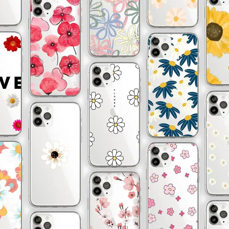

blooming flowers daisy flower art Phone Case Transparent soft For iphone 12 11 13 7 8 6 s plus x xs xr pro max mini