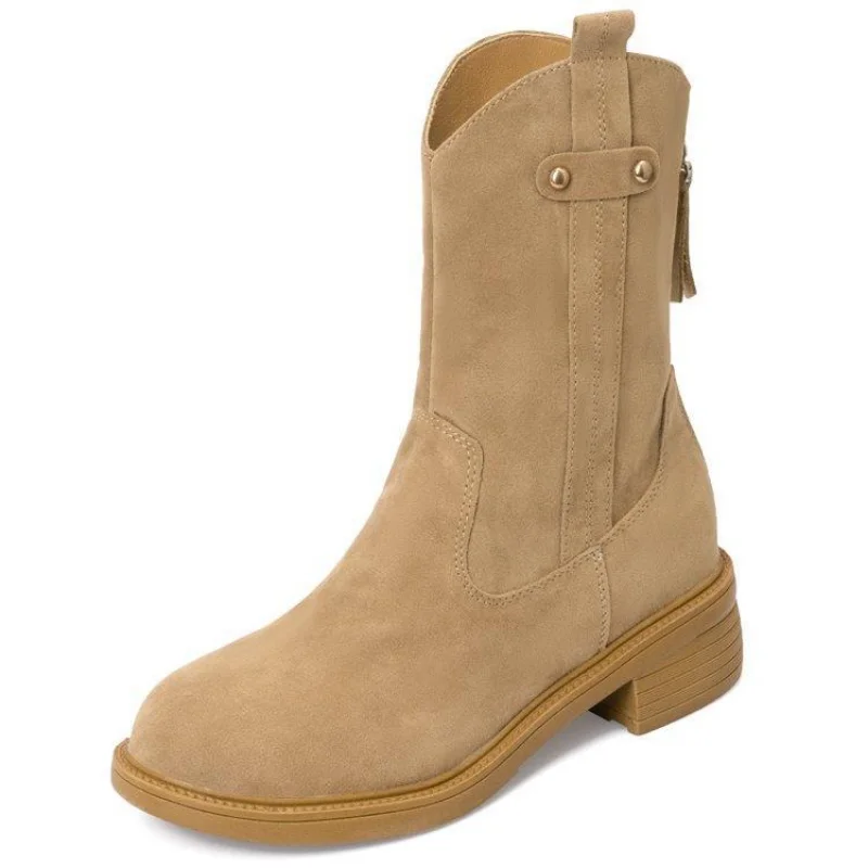 

Осенние женские ботинки, замшевые женские короткие ботинки, коричневые женские ковбойские ботинки, Зимние ботильоны на молнии, женские бот...