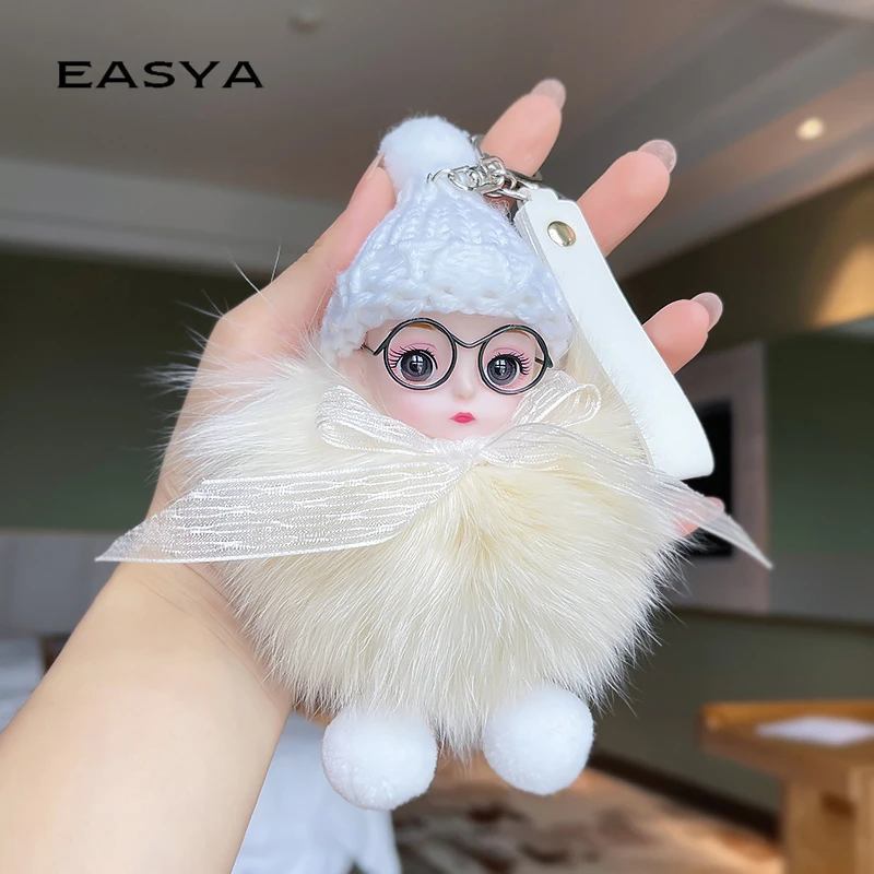 

Cute Cartoon Doll Keychain Fur Ball Plush Key Ping Creative Backpack Key Chain Accessories Key Ring Gift For Woman