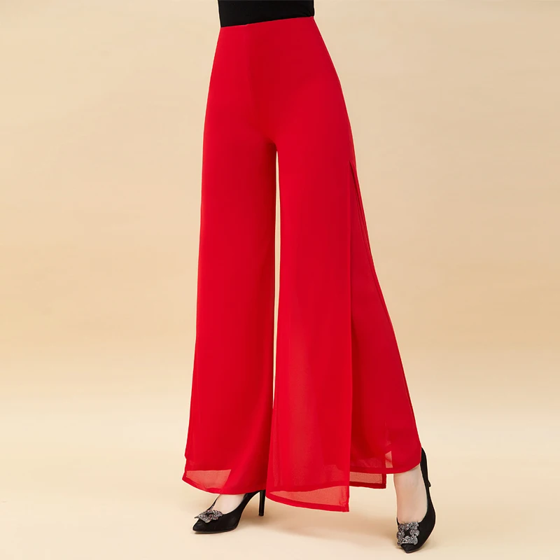 

2022 Women's Summer New Middle-aged Chiffon Trousers Female High Waist Wide Leg Pants Ladies Square Dance Pants D198