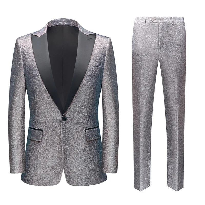 

2023 Men's New Color Matching Suit Laser Color Changing Bright Silk Dress Host Singer DJ Performance Studio Suit