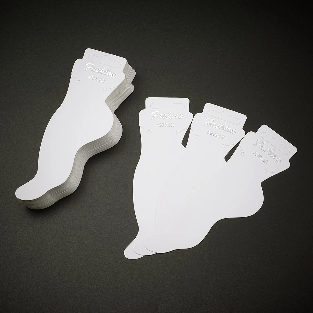 PANDAHALL 800PCS Cardboard Anklet Jewelry Socks Display Cards, White, 155x50x0.8mm