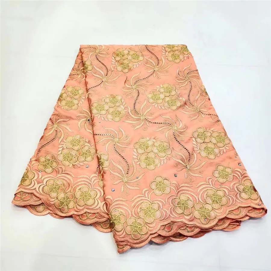 

Peach African Cotton Fabric Swiss Voile Lace In Switzerland Nigerian Embroidery Material Tissu Africain Broderie Coton WC9