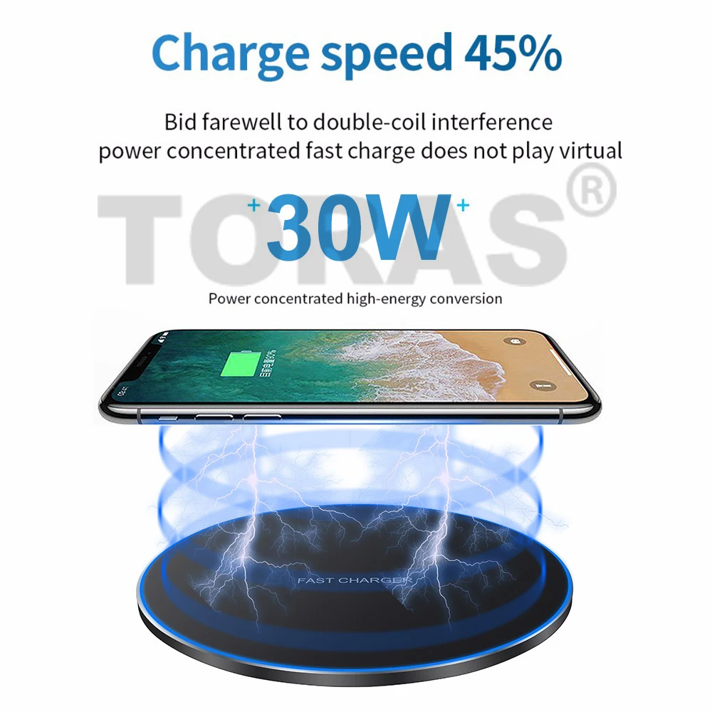 30w qi wireless charger for iphone 13 12 11 pro xs max mini x xr induction fast wireless charging pad for samsung s8 s9 s10 note free global shipping