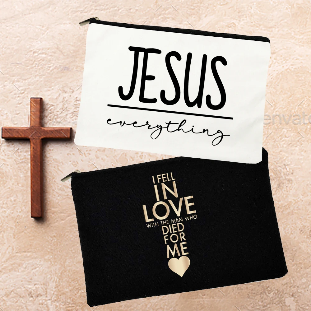 

Jesus Everything Women Canvas Cosmetic Cases Bags Makeup Purse Handbag Lipstick Storage Organizer Christian Female Best Gift