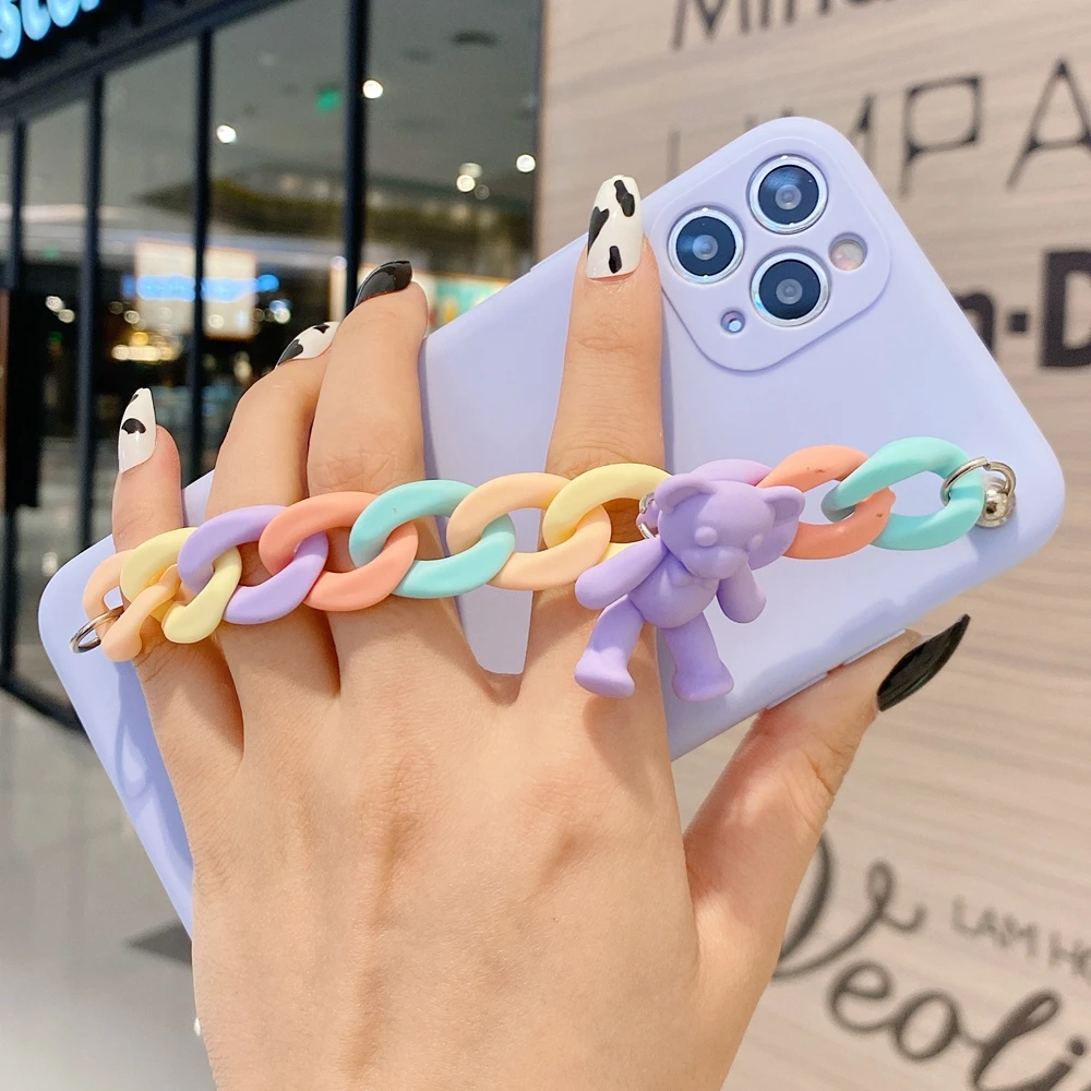etui na poco f3 x3 case for funda xiaomi poco x3 nfc m3 c3 x2 f2 pro case 3d bear bracelet wristband silicone cover capa women free global shipping
