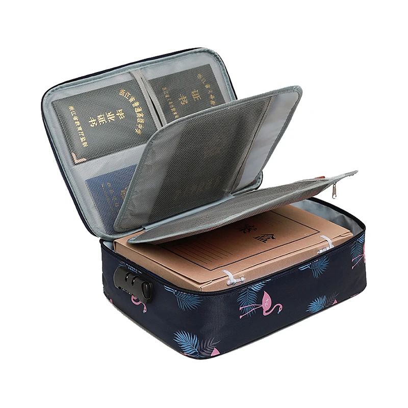 Travel Documents Organizer Bag for A4 Papers Storage Certificate Diploma File Pockets Two Three Layers Code Lock Choose
