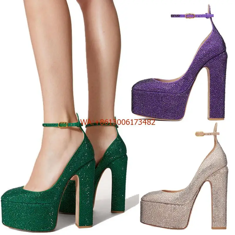 

Дизайнерские женские туфли-лодочки на высокой массивной платформе 14 см, привлекательные женские туфли-лодочки на высокой платформе с пряжкой и кристаллами