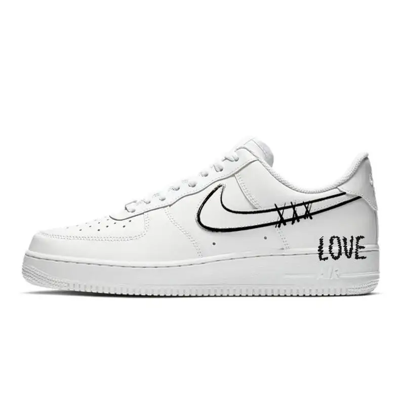 【Настроить】Nike Air Force 1 Обувь для скейтбординга Мужские низкие белые/черные