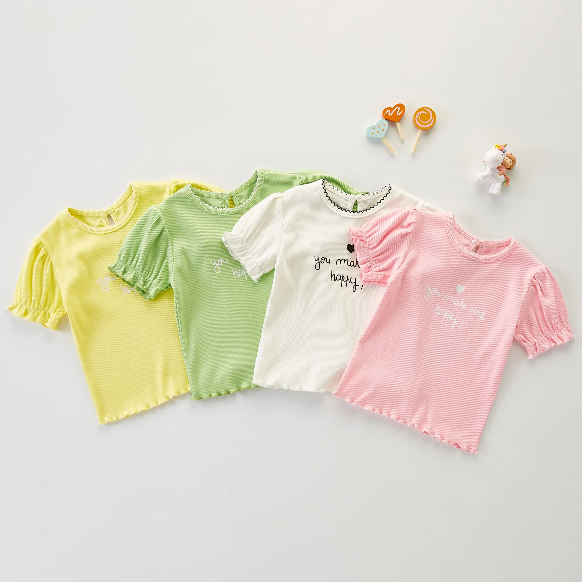

2022 Newborn Baby Girl Collar Short Sleeves Tees Candy Color Cotton T-shirt Infant Tops Toddler Summer Tshirt