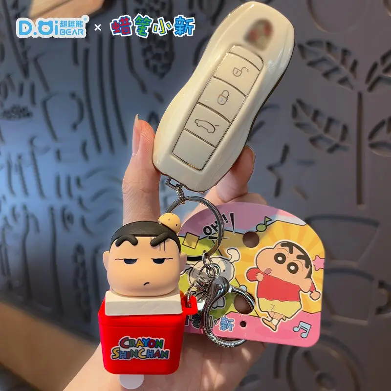 Фото Брелок-подвеска Crayon Shin Chan в виде деревянной рыбки с кнопкой, забавная игрушка-антистресс, милая кукла-подвеска для сумки, креативное украшение для повседневного использования №3