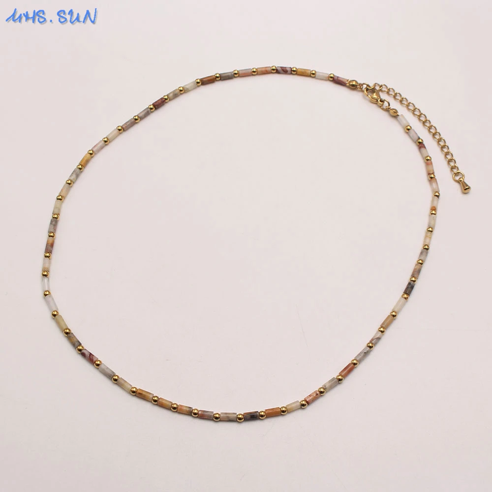 

SUNSLL Women MIYUKI Beads Colorful Natural Stone Fine Choker Gold Plated Stainless Steel Necklace Femme Jewelry Gifts