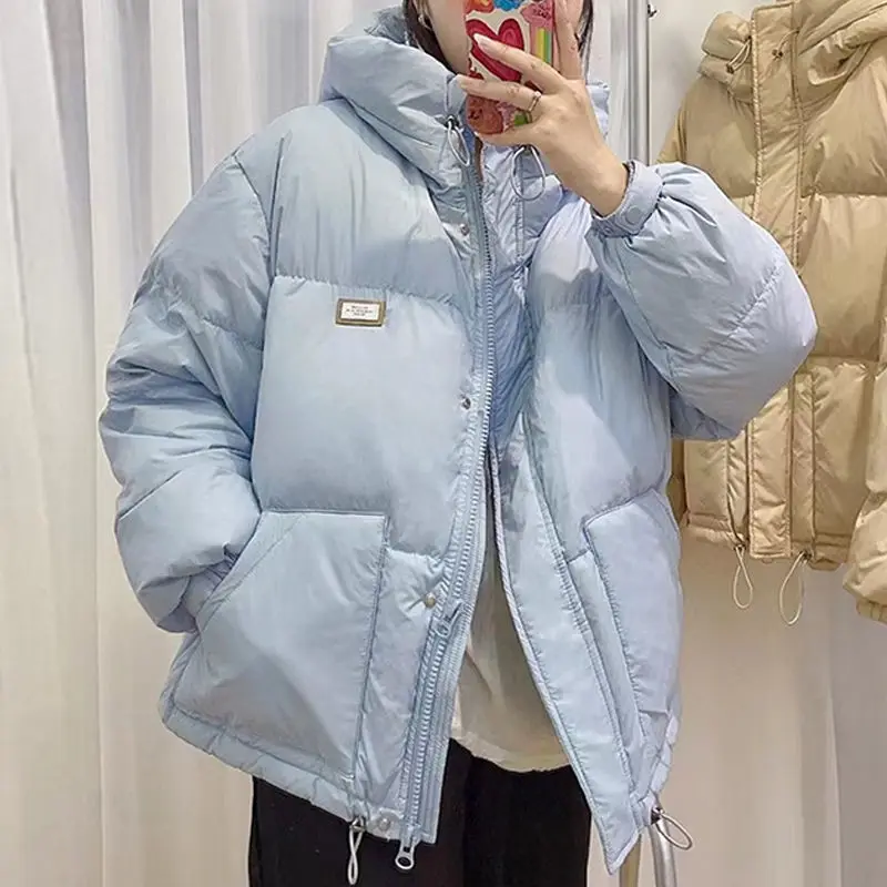Winter Fashion New Down Jacket Women Short Korean Version of Hooded Solid Color Bread White Eiderdown Loose Thick Warm Coat