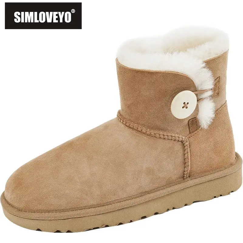 

SIMLOVEYO Брендовая обувь для женщин натуральная кожа замша Шерсть Зима теплые зимние сапоги на плоской подошве плюшевые утолщенные пушистые 40 уличные