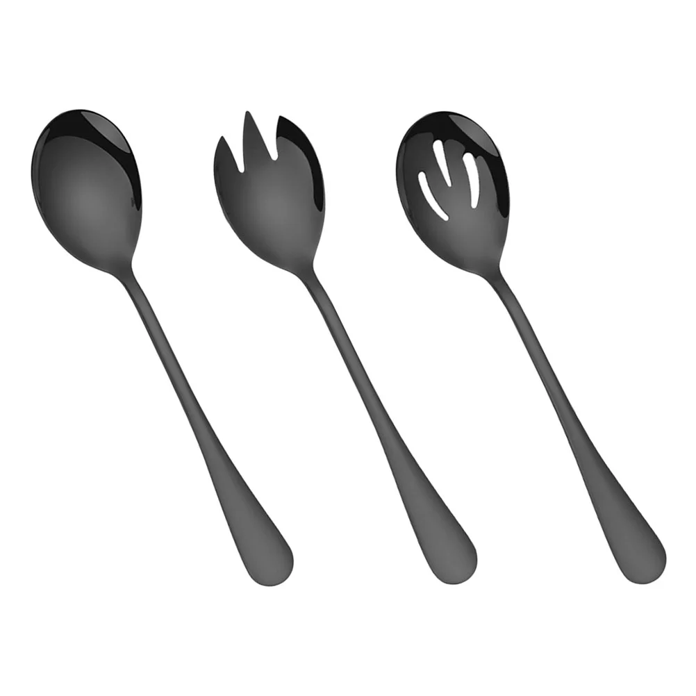 

Serving Spoon Salad Spoons Fork Stainless Steel Utensils Set Forks Slotted Black Serversspork Cocktail Server Utensil Fruit