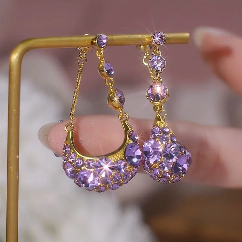 Изысканные фиолетовые длинные серьги с кисточками и кристаллами для женщин