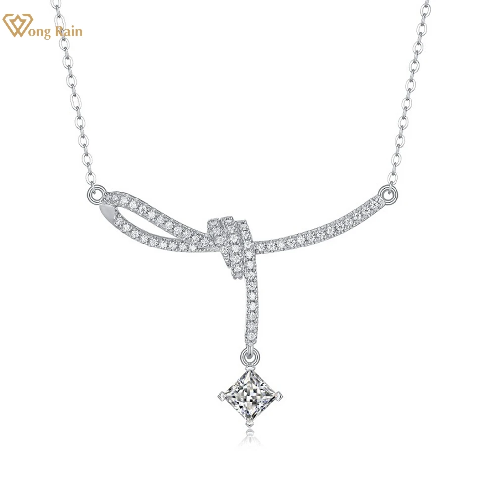 

Wong Rain 925 Sterling Silver VVS1 3EX 5.5MM Princess Cut Real Moissanite Diamonds Gemstone Necklace Pendent Jewelry GRA Gift