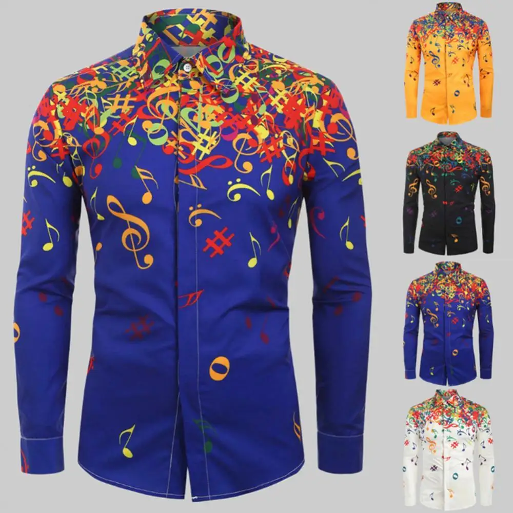 

Shirt Buttons Slim Print Long Sleeve Men Casual HOT Autumn Musical Symbols Down Shirt
