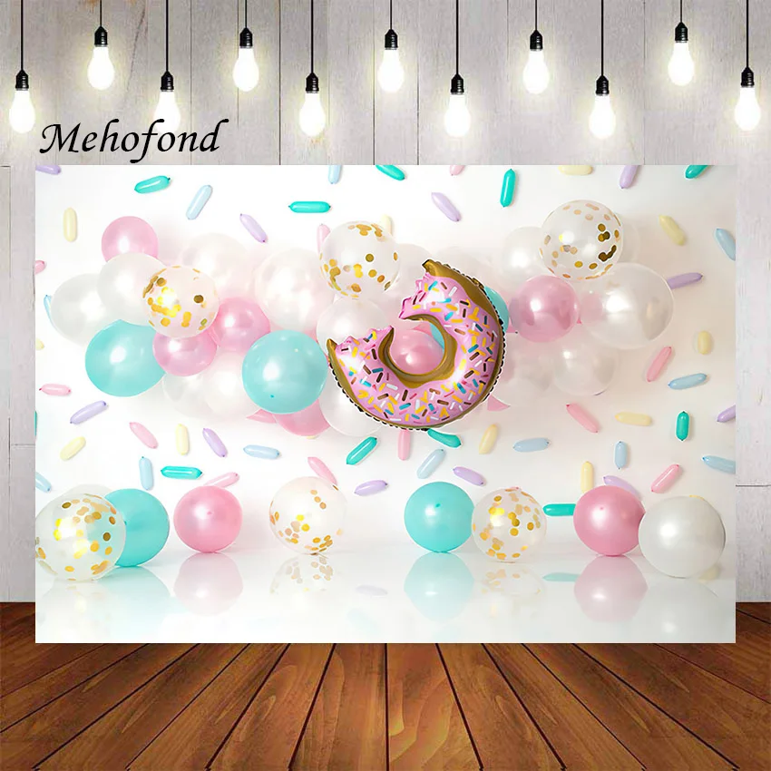 

Mehofond Photography Background Donut Grow Up Balloons Girl 1st Birthday Party Cake Smash Portrait Decor Backdrop Photo Studio