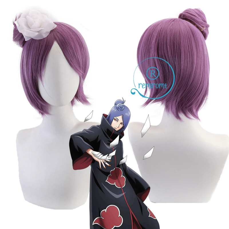 Konan Косплей Аниме короткий фиолетовый парик цветок термостойкие волосы + шапочка