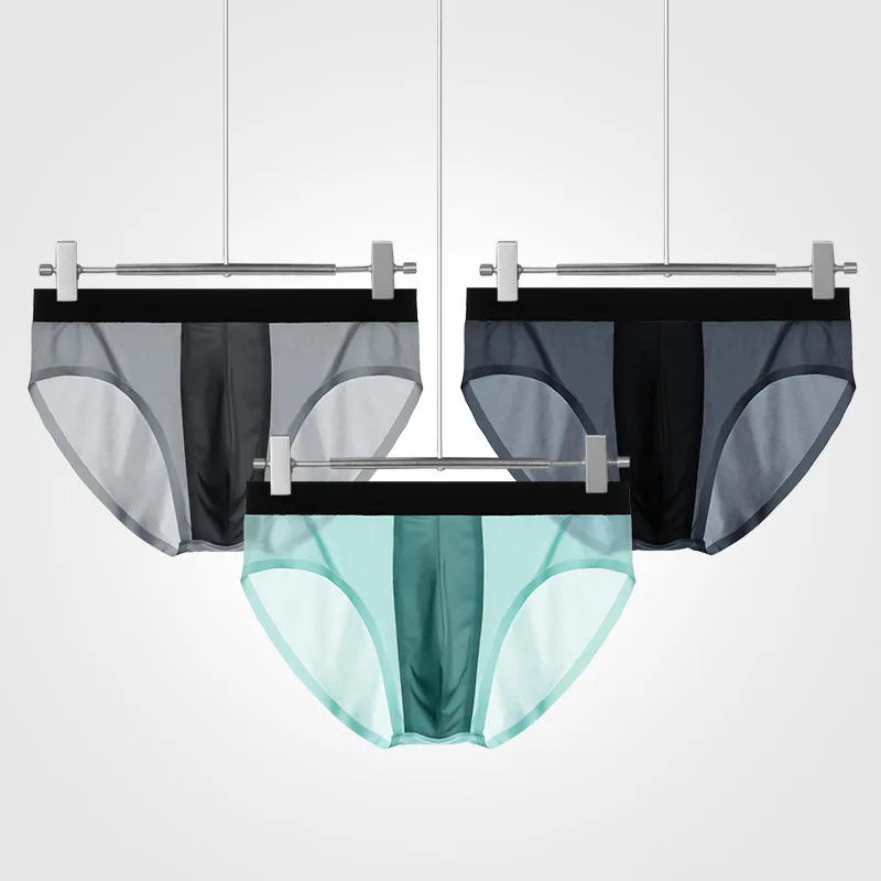 

3PCS/Lots Sexy Mens Briefs Jockstrap Ultra Thin Ice Silk See Through Slip Sheer Gay Panties Seamless Underwear 3XL Underpants